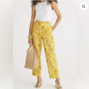 NWT J. Crew LINEN LIMONE PRINT Wide-Leg Cropped Pants, 4